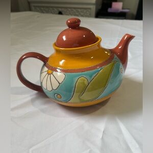 Colorful Hand Painted Pottery Tea Pot Made in Ecuador